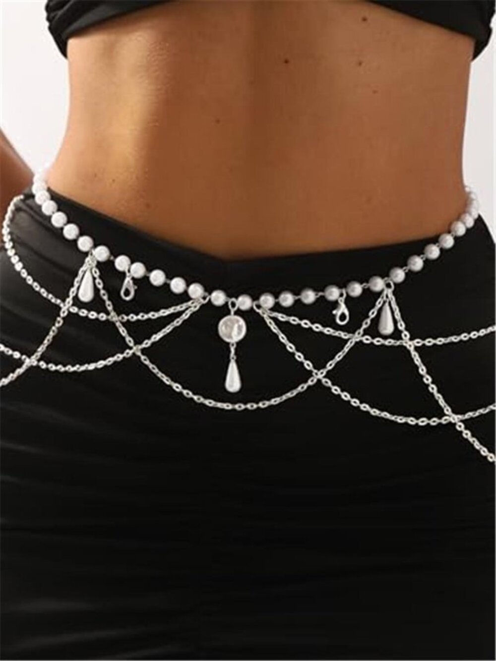 Silver Belt Chain Belt for Women Fashion Plus Size Pearl Waist Chains